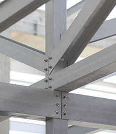Closeup of CCS' patented open frame structure connection points